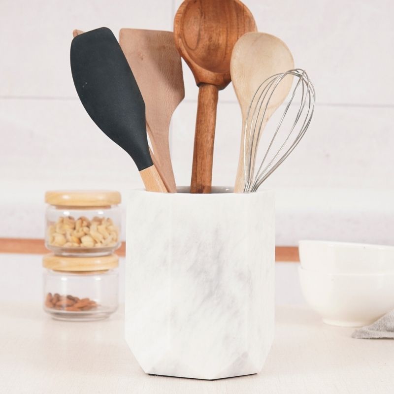Marble Utensil Holder For Kitchen Countertop - Flatware Caddy Kitchen Organizer-5