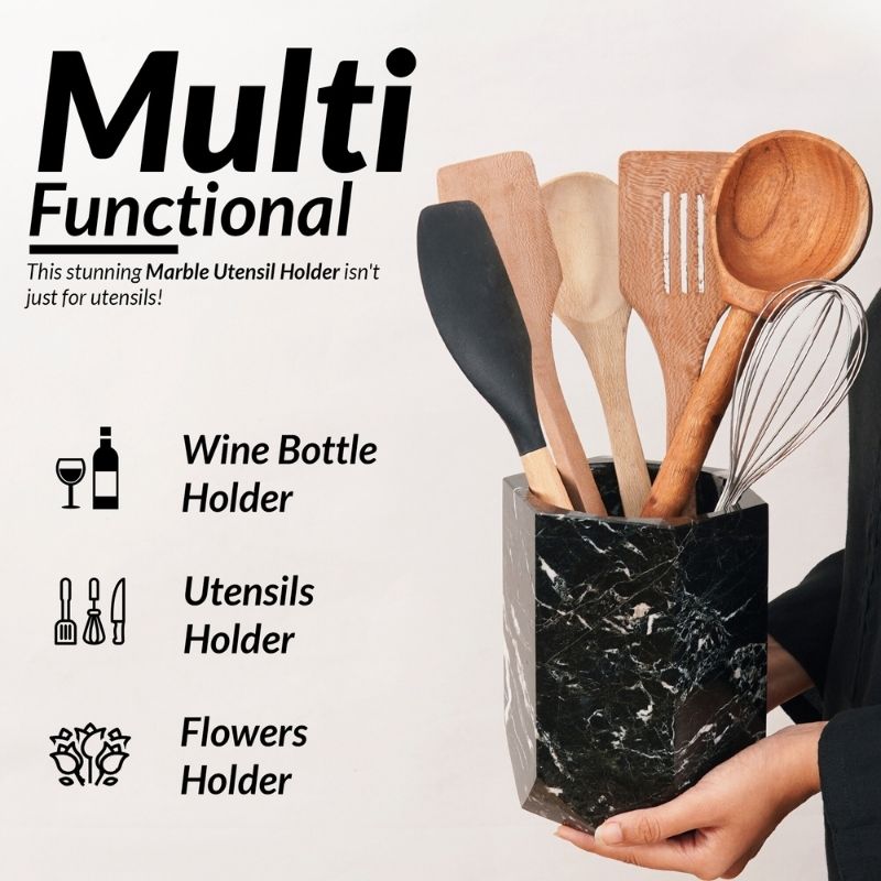 Marble Utensil Holder For Kitchen Countertop - Flatware Caddy Kitchen Organizer-2